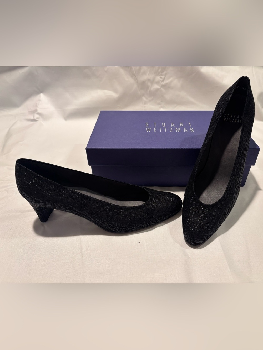 Stuart Weitzman Black Goose Round-Toe Pumps